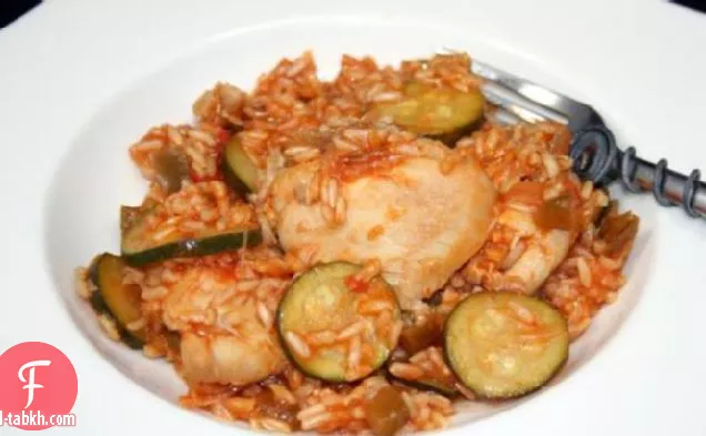 طاجن كوسة ودجاج وأرز بني