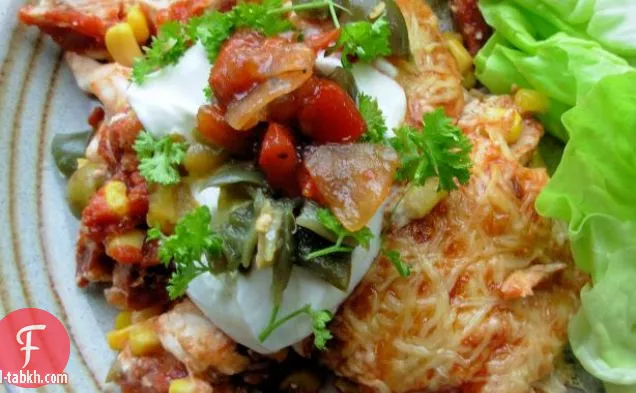 دجاج سموكي وكوريزو مكسيكي انشيلادا طاجن مخبوز