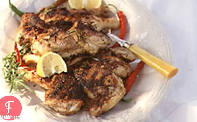 الدجاج المشوي المشوي تحت الطوب