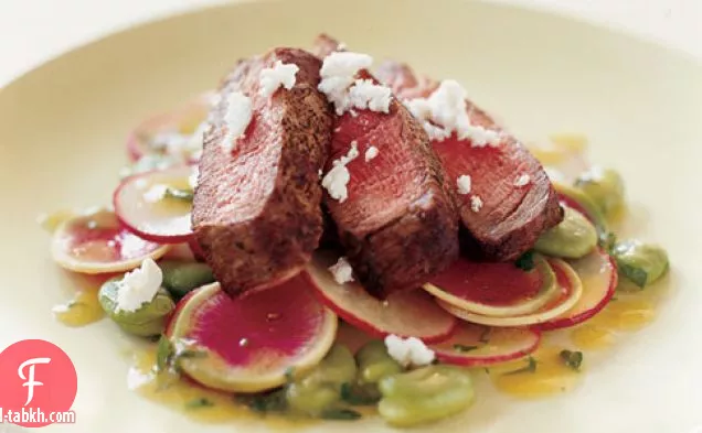 شرائح سمك فيليه مع الفول والفجل والخردل