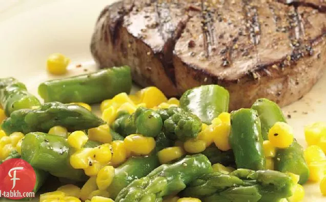 الهليون والذرة الخالية من الغلوتين مع طلاء الخردل بالعسل