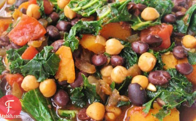 الفاصوليا السوداء الفلفل الحار مع الجوز الاسكواش والسلق السويسري