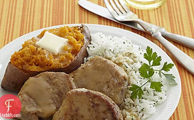 ميداليات لحم الخنزير مطهو ببطء عصير التفاح
