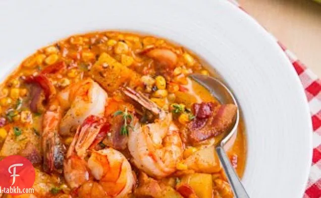 الروبيان وشوربة الذرة المحمصة