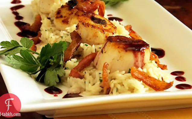 أسقلوب محمر مع صلصة بلاك بيري الحارة ، غوانسيالي وريزوتو شيتاكي