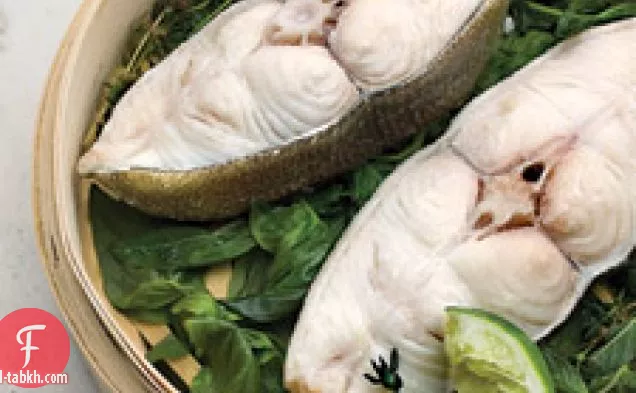 سمك الهلبوت على البخار