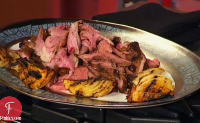 تندوري مشوي-زبادي متبل بكتف الضأن مع البصل المشوي والفاصوليا الخضراء