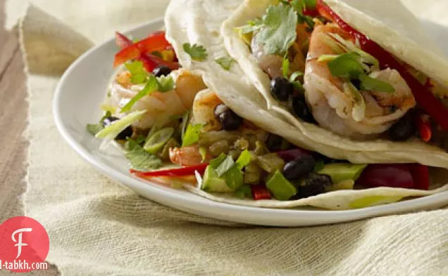 سندويشات التاكو الروبيان الكزبرة والجير