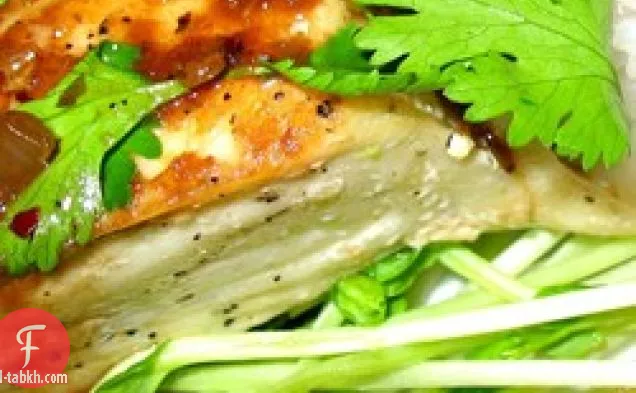 سمك الهلبوت مع نبيذ الأرز