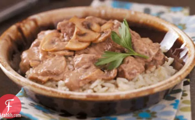 نصائح لحم البقر الفطر مع الأرز