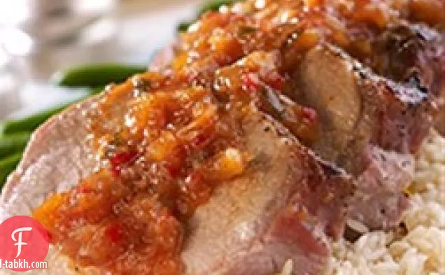 لحم الخنزير المتن مع صلصة الفلفل الأناناس منعش الصلصة