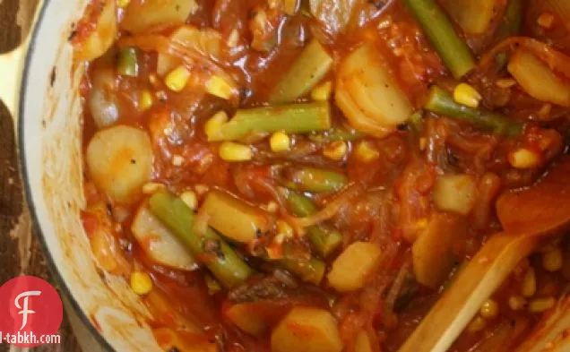 يخنة البطاطس والذرة والهليون