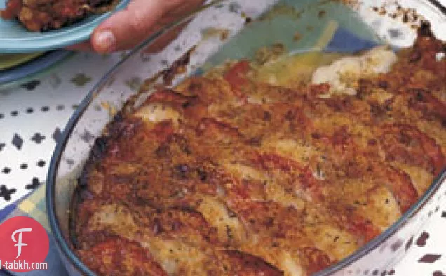 غراتان البطاطا الحمراء والطماطم مع الكراث ، غروي إمير وإكليل الجبل