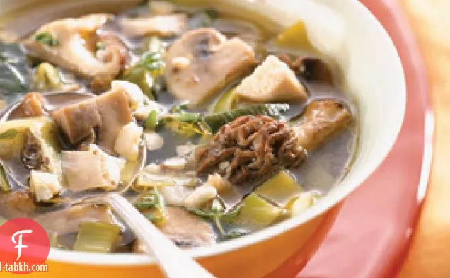 شوربة فطر الدجاج مع الكراث