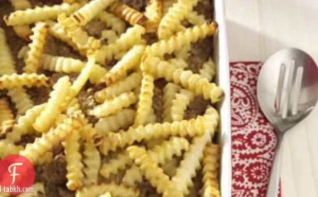 طاجن تشيز برجر مع بطاطس مقلية