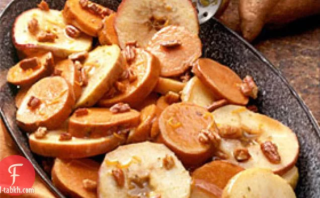 البطاطا الحلوة المخبوزة والتفاح مع زبدة البقان