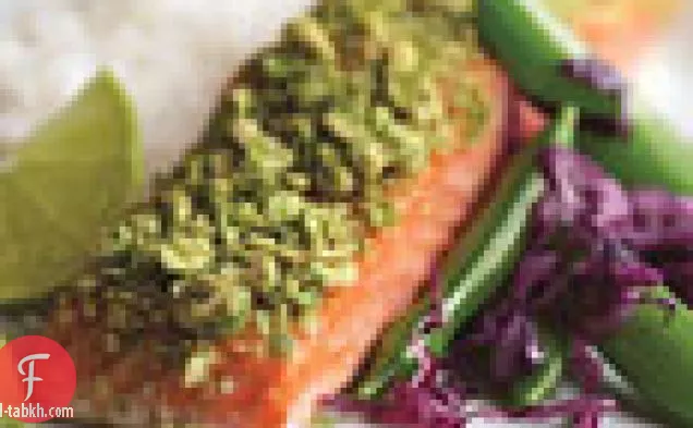 سمك السلمون الوسابي المقرمش مع الجير