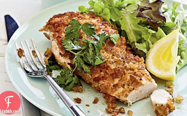 دجاج مقرمش بالليمون والبقدونس وزيت الزيتون البكر الممتاز