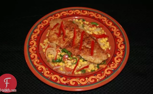 سمك النهاش الأحمر المكسيكي مع الفلفل الحار والذرة
