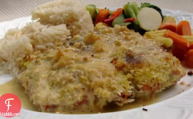 سمك السلمون بالقشور الوسابي مع صلصة البرتقال والزنجبيل